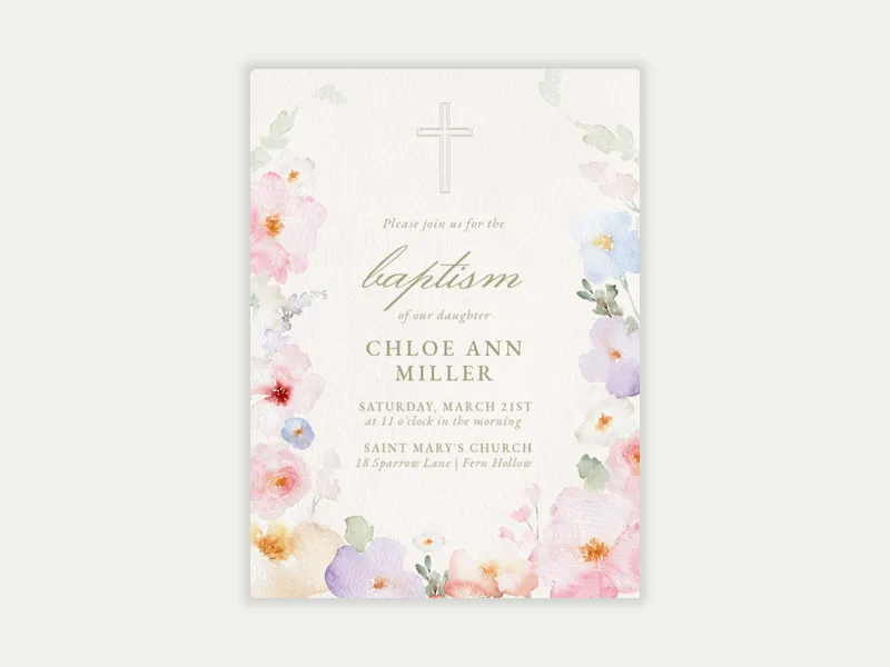 Floral Baptism - baptism - Invitation