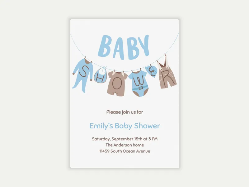 Blue Baby Clothesline - baby_shower - Invitation