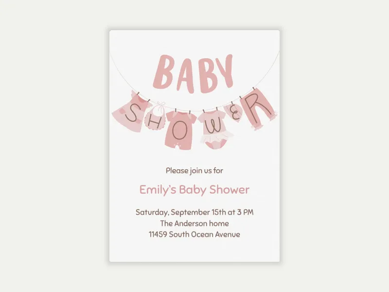 Pink Baby Clothesline - baby - Invitation