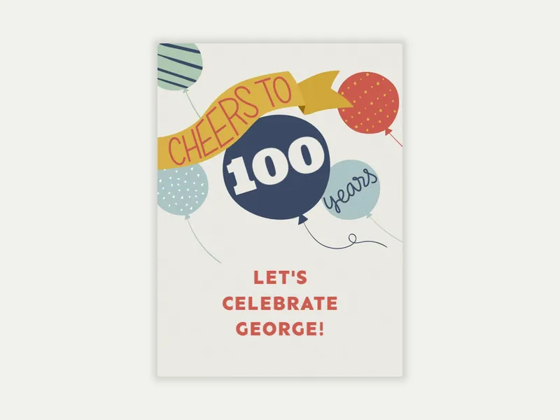 Balloon Birthday Cheers Birthday - 100th_birthday - Invitation