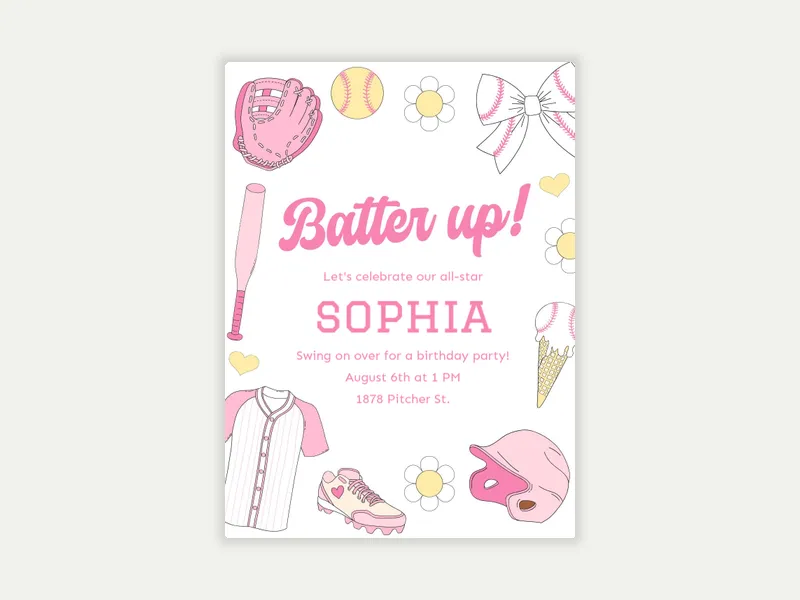 Bats & Bows - baseball - Invitation