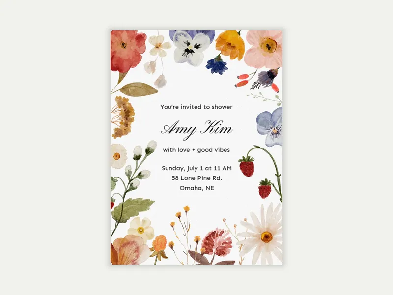 Berry Fresh Florals - christening - Invitation