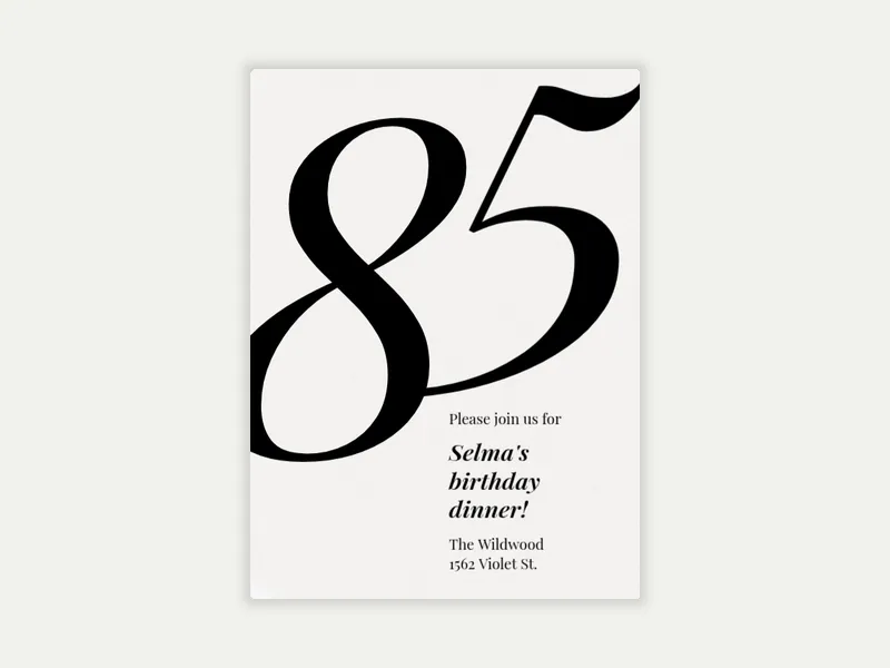 Big Number: Milestone Birthday - 85th_birthday - Invitation