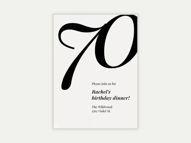 Big Number: Milestone Birthday - 70th_birthday - Invitation