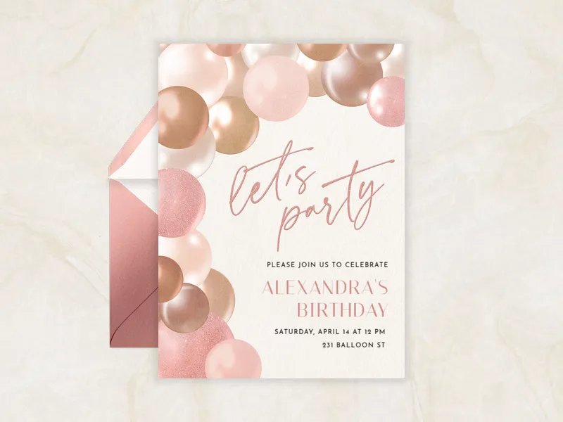 Rose Gold Balloon Arch - birthday_forteens - Invitation