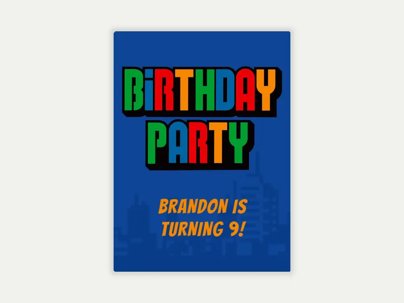 Blue Birthday City 9th Birthday - 9th_birthday - Invitation