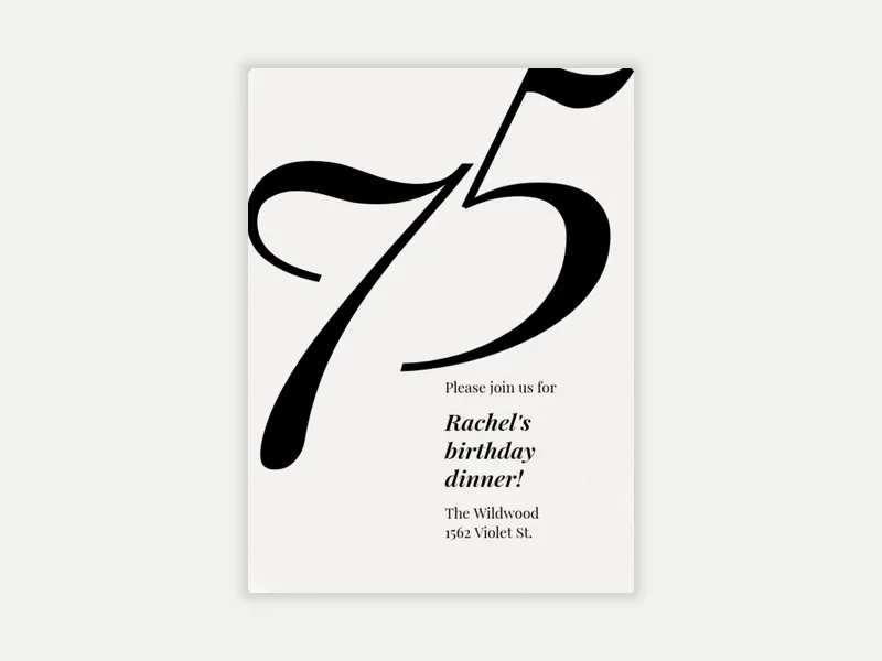 Big Number: Milestone Birthday - 75th_birthday - Invitation