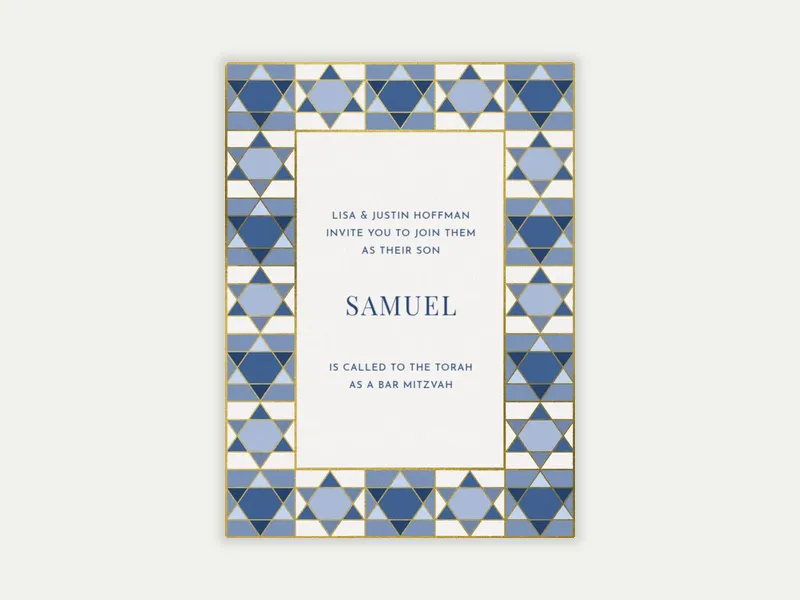 Blue Mosaic Star of David - bar_bat_mitzvah - Invitation