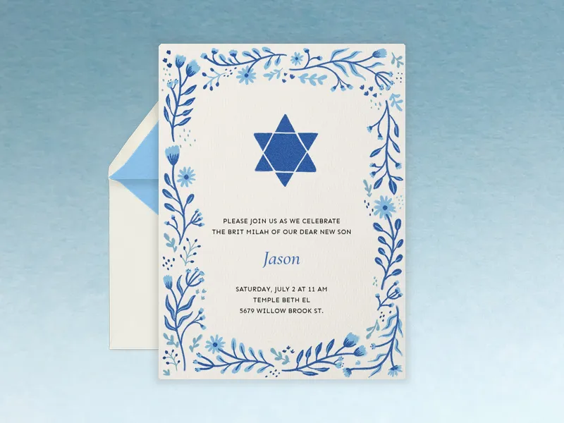 Blue Floral Star of David - featured - Invitation