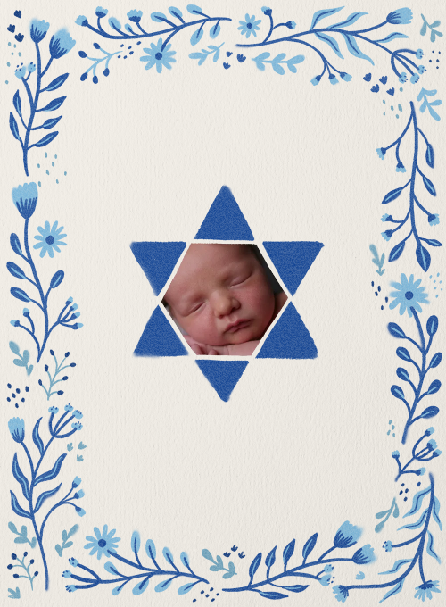 Blue Floral Star of David Birth Announcement (Photo) - featured - Card