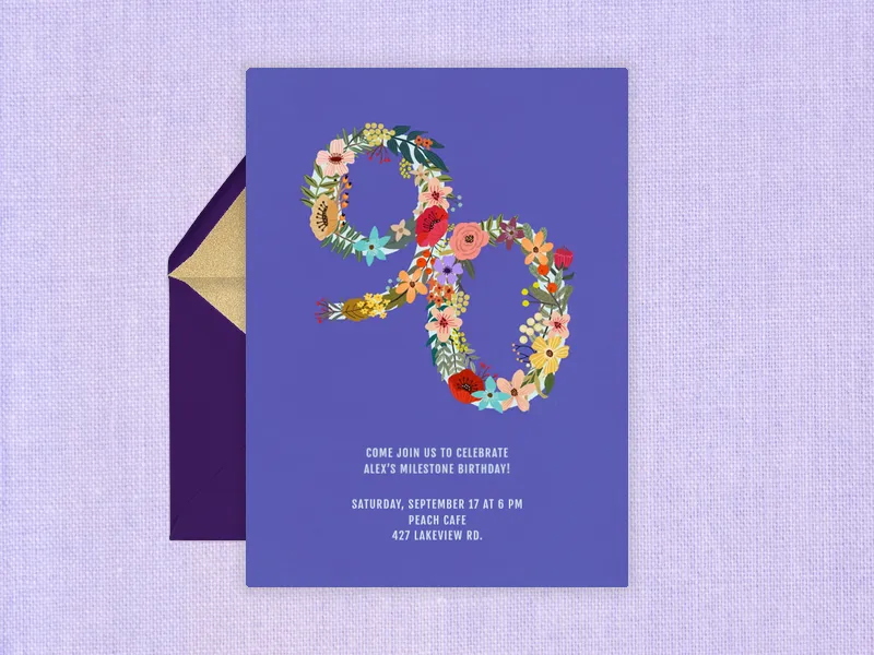 Botanical Numbers - 90th_birthday - Invitation
