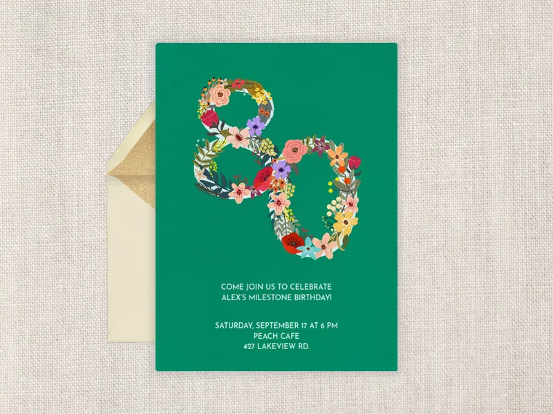 Botanical Numbers - 80th_birthday - Invitation