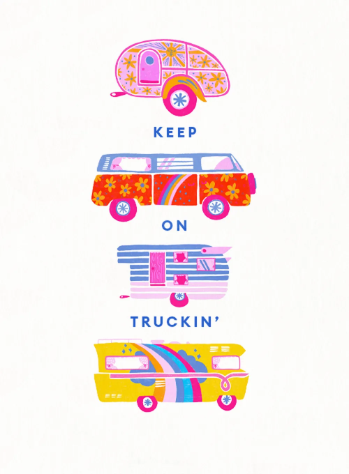 Bright Retro Cars Truckin' - love_friendship_cards - Card