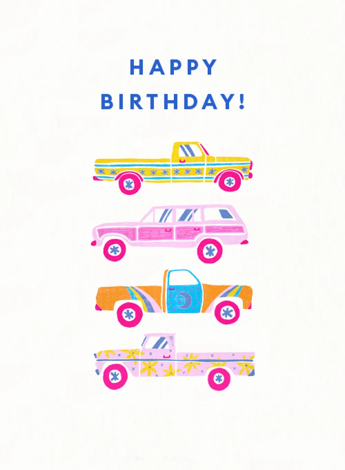 Bright Retro Cars Birthday - birthday_adults_cards - Card