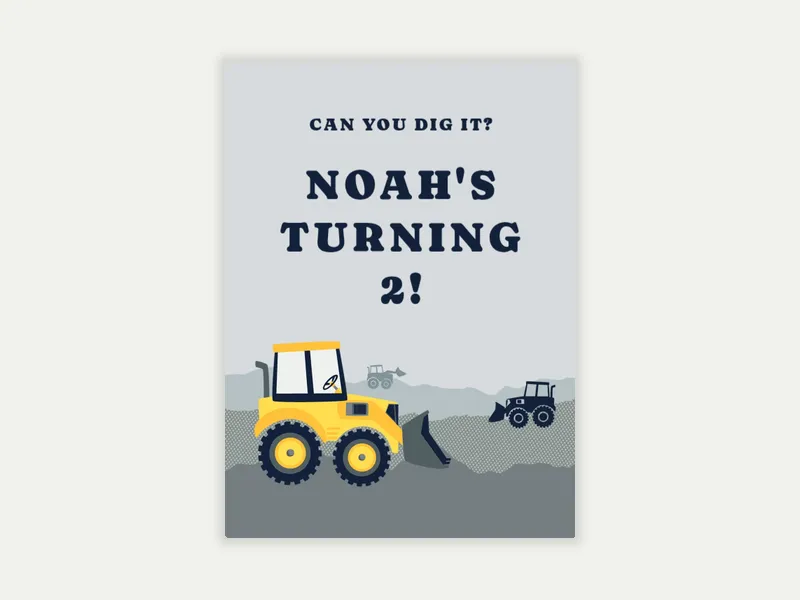 Bulldozer Party 2nd Birthday - 2nd_birthday - Invitation