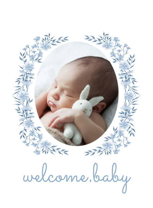 Baby Blue Chic Wreath - birth_announcements - Card