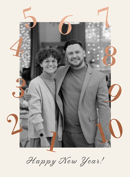 Cream & Copper Counting Down (Photo) - new_years_cards - Card
