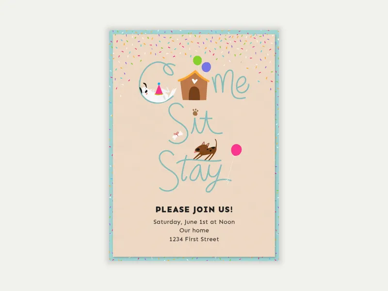 Come Sit Stay - pet_party - Invitation