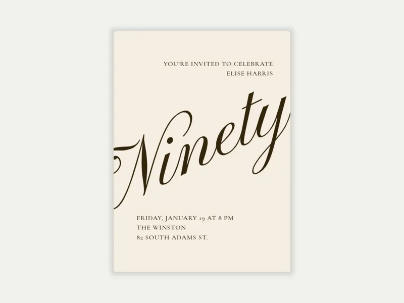 Beige Cursive 90th Birthday - 90th_birthday - Invitation