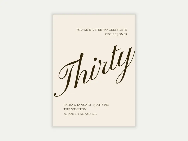 Beige Cursive 30th Birthday - 30th_birthday - Invitation