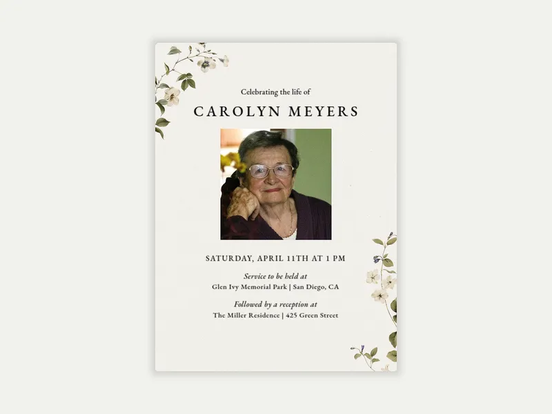 Delicate Vines (Photo) - funeral_memorial_service - Invitation