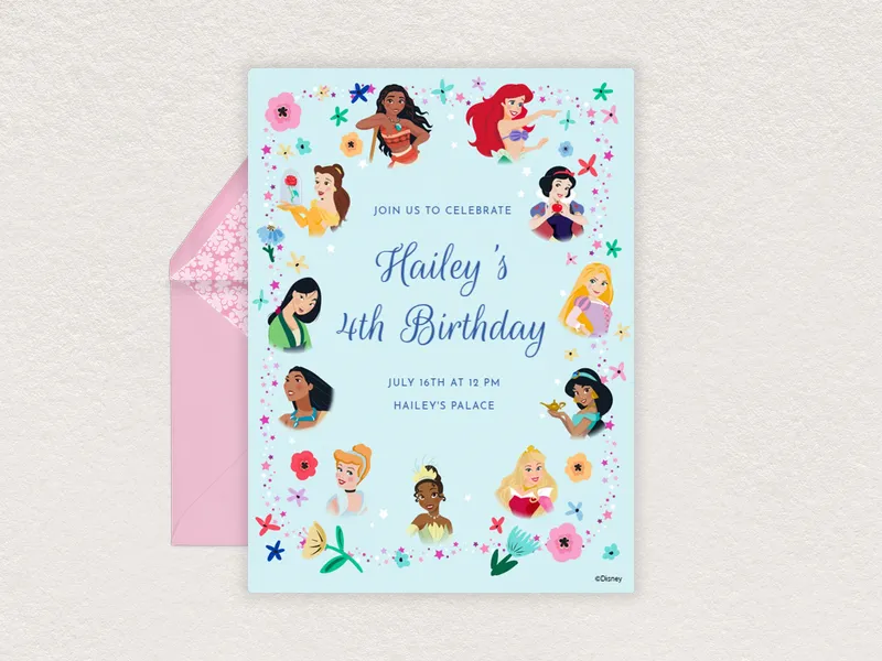 Disney: Glittery Princesses 4th Birthday - 4th_birthday - Invitation