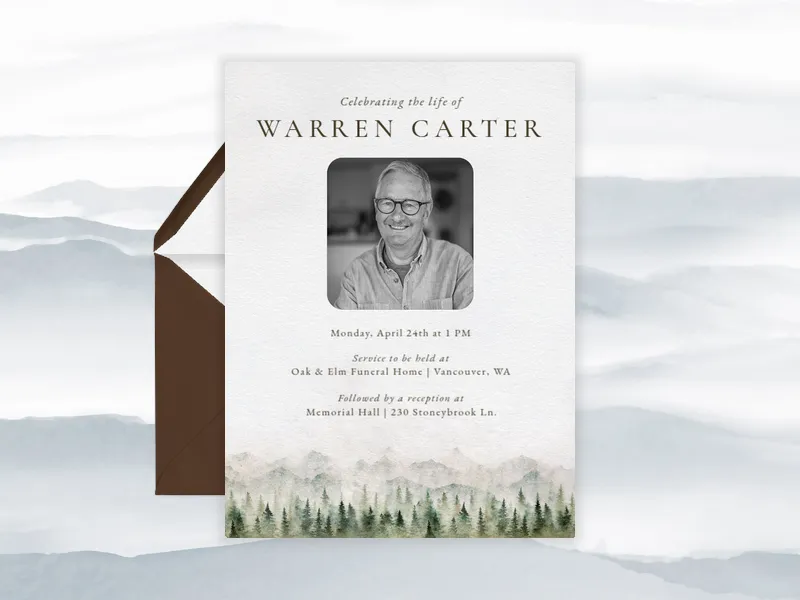 Evergreen Mist (Photo) - funeral_memorial_service - Invitation
