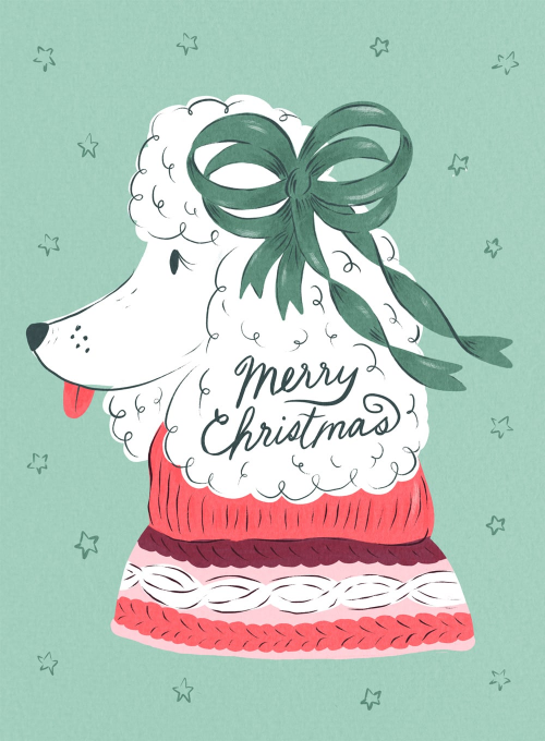 Festive Poodle - christmas_cards - Card
