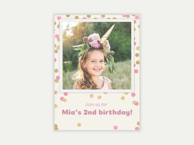 Festive Gold Confetti Pink 2nd Birthday (Photo) - 2nd_birthday - Invitation