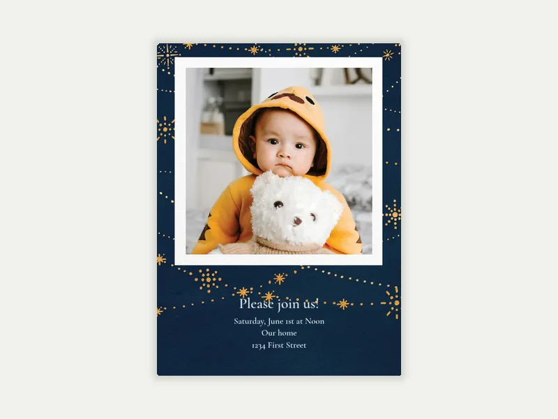 Festive Gold Stars (Photo) - babies_kids - Invitation