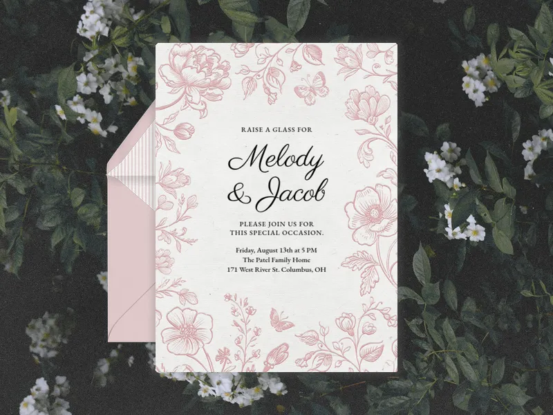 Pink Floating Blooms - vow_renewal - Invitation