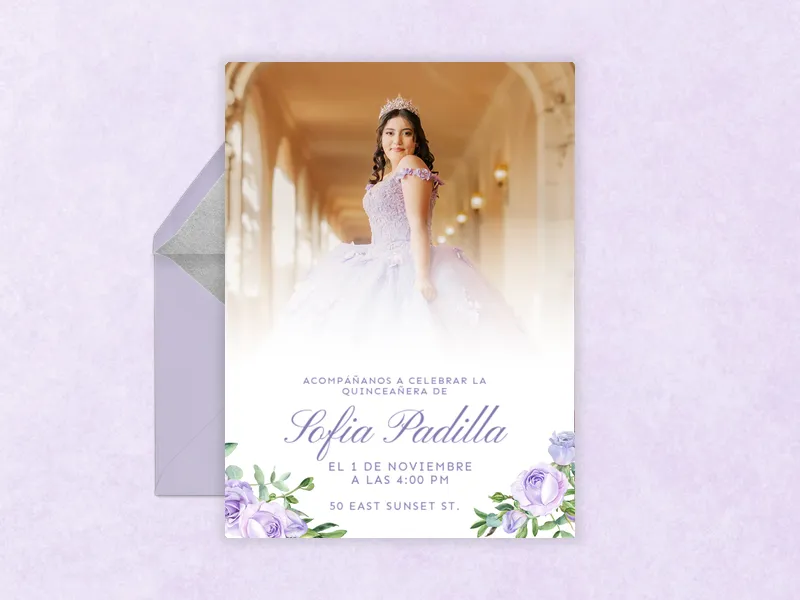 Lilac Floral Celebration Spanish (Photo) - quinceanera - Invitation