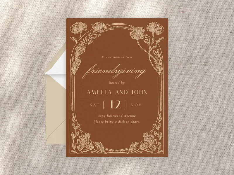 Floral Etching - dinner_party - Invitation