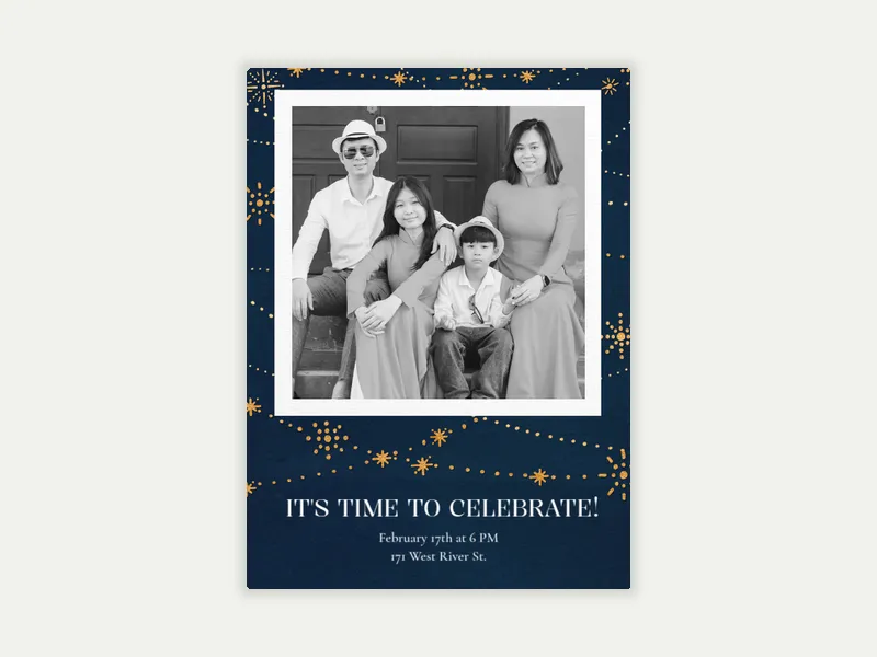 Festive Gold & Blue Stars (Photo) - wedding_dyo_uyo - Invitation