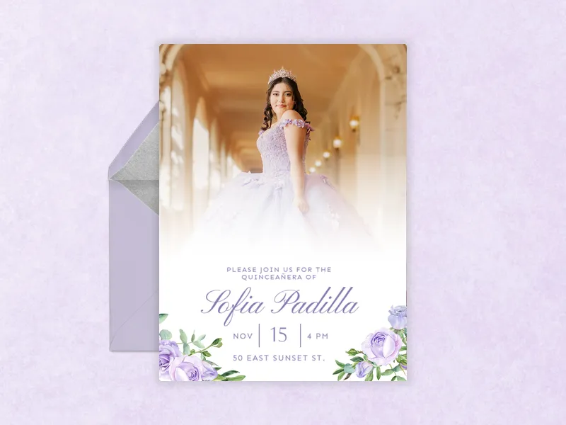 Lilac Floral Celebration (Photo) - quinceanera - Invitation