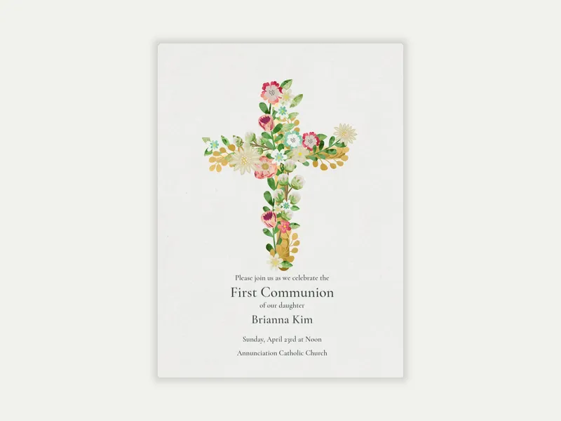 Floral Cross - first_communion - Invitation