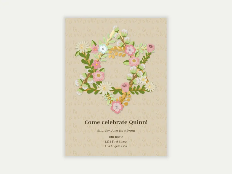 Floral Star of David - bar_bat_mitzvah - Invitation