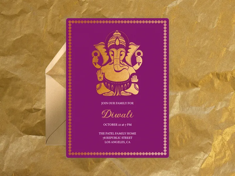 Ganesha Elephant - diwali - Invitation