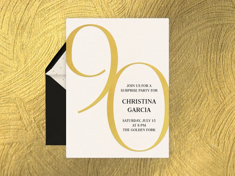 Gold Number Milestone - 90th_birthday - Invitation