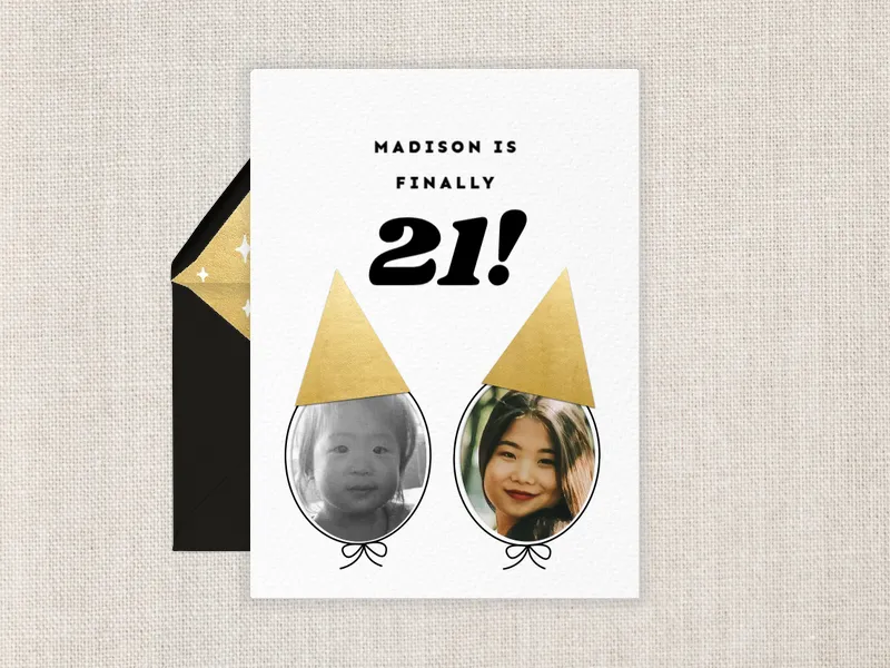 Gold Foil Party Hats (Photo) - 21st_birthday - Invitation