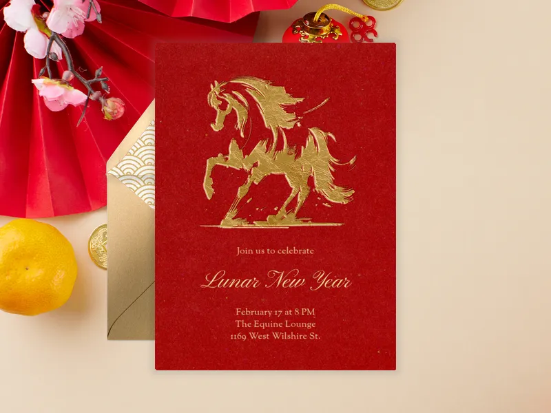 Gold Foil Horse - lunarnewyear - Invitation