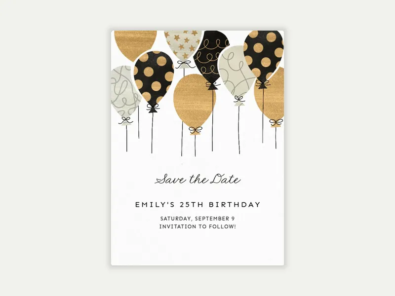 Gold Print Balloons Save the Date - birthday_save_the_date - Invitation