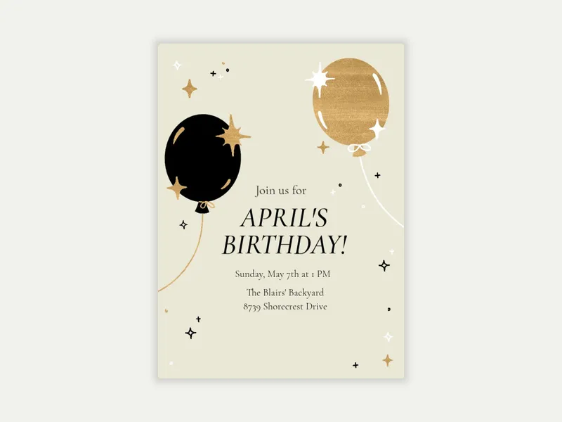 Beige Sparkle Balloons Birthday - birthday - Invitation