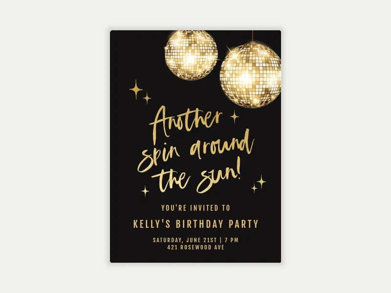 Gold on Black Disco - birthday_foradults - Invitation