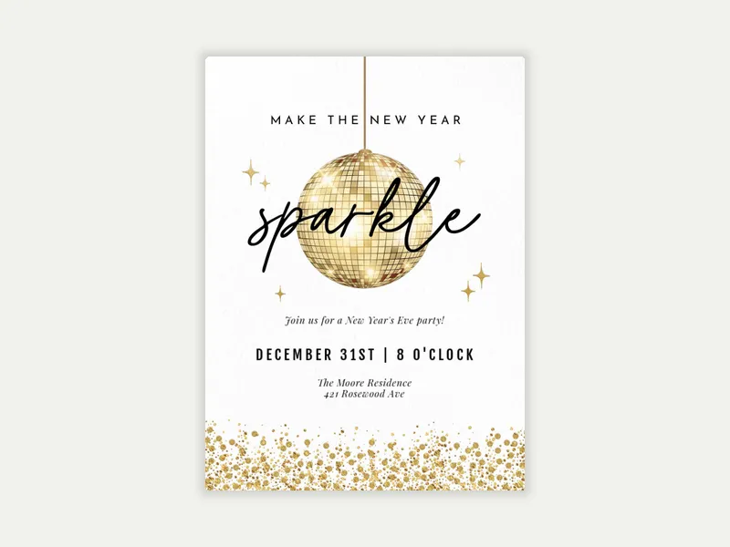 Gold on White Disco - featured - Invitation