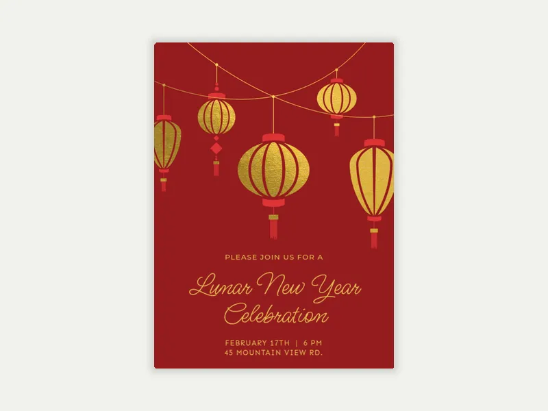 Gold Foil Lanterns - lunarnewyear - Invitation