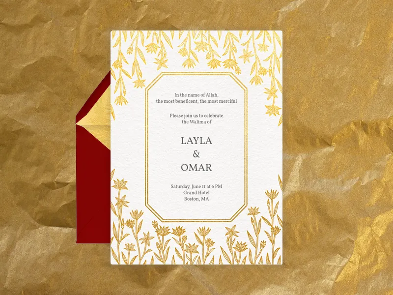 Gold Flora Border - diwali - Invitation