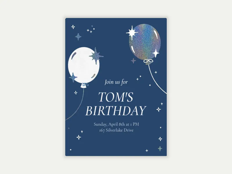 Blue Sparkle Balloons Birthday - 100th_birthday - Invitation