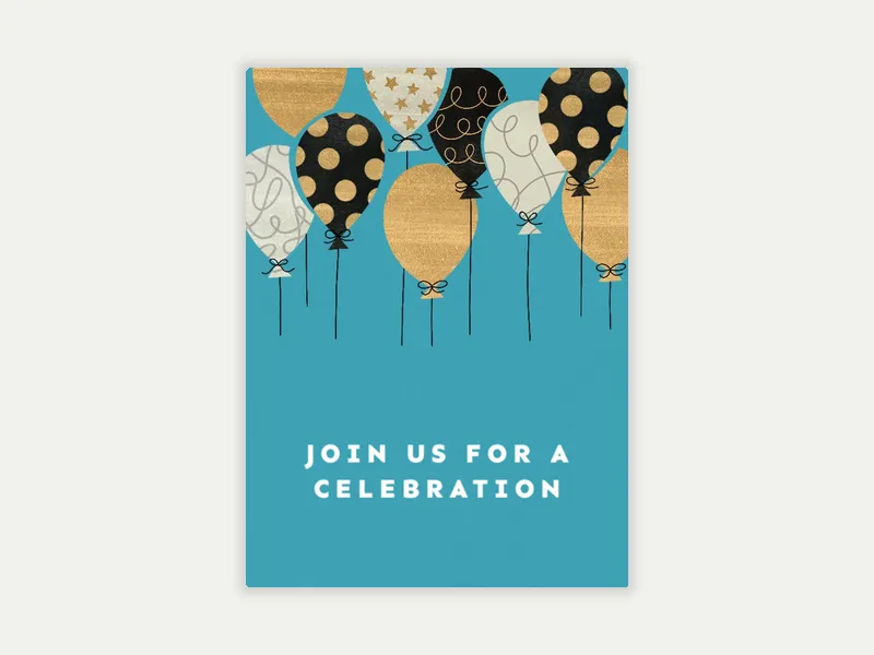 Blue & Gold Print Balloons - celebration_and_ceremonies - Invitation