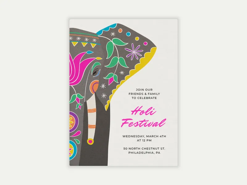Holi Fest Elephant - holi - Invitation